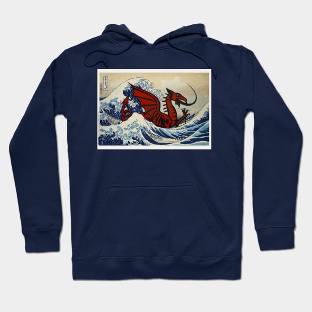 Welsh Dragon in the Great Wave off kanagawa Hoodie by Teessential